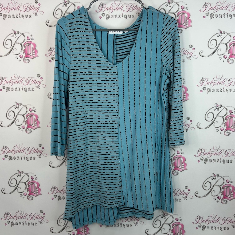 Habitat long sleeve color block dotted Blue and Black Patterned Women's Blouse